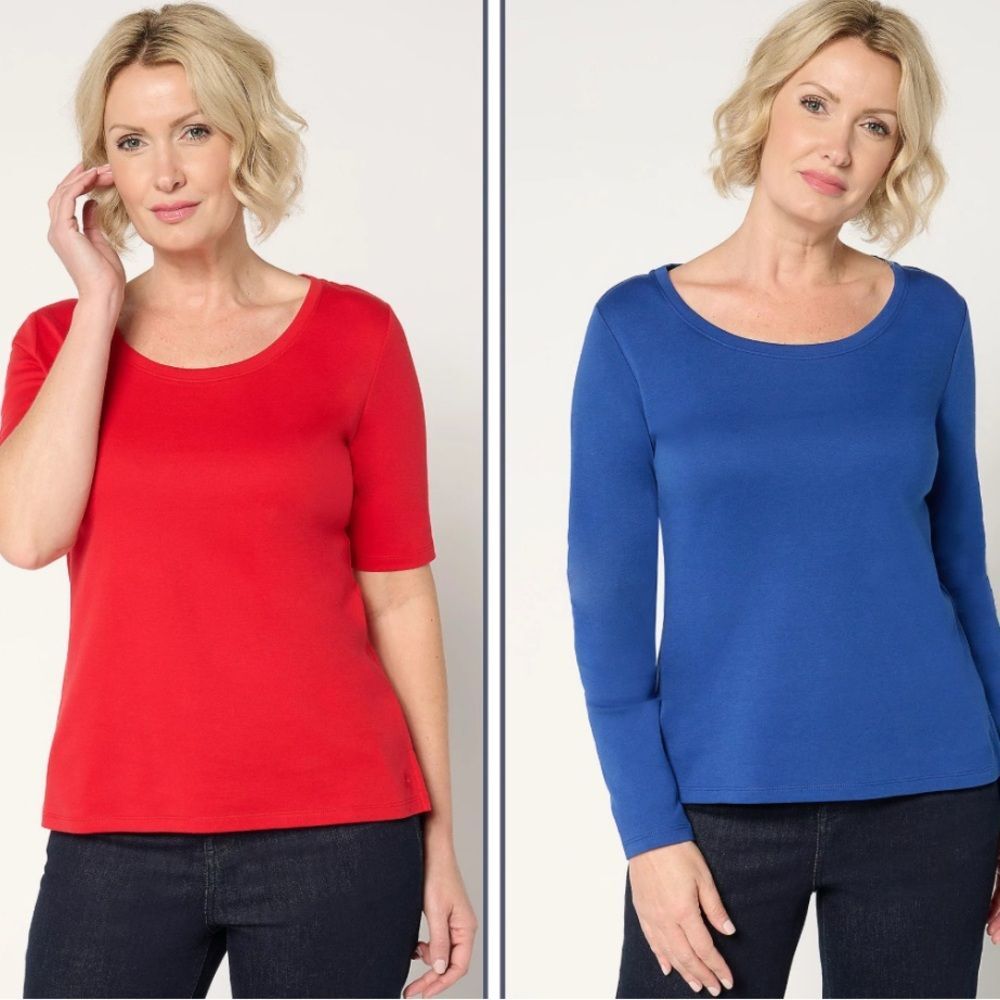 Isaac Mizrahi Live! Essentials Set of 2 Pima Cotton Tops Size 2X Red and Blue